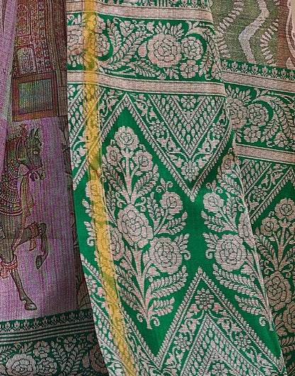 Ready to Wear Green Silk Printed Saree