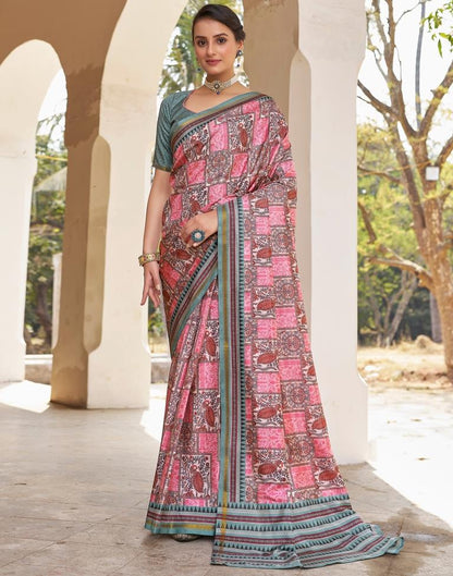 Ready to Wear Pink Silk Printed Saree