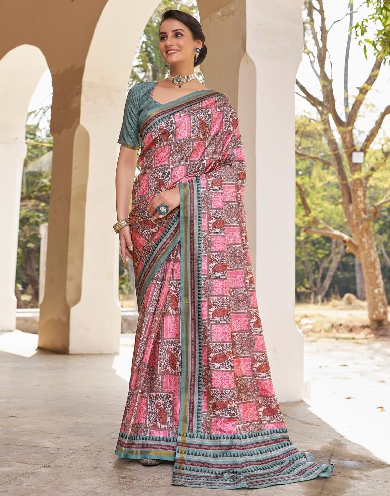 Ready to Wear Pink Silk Printed Saree