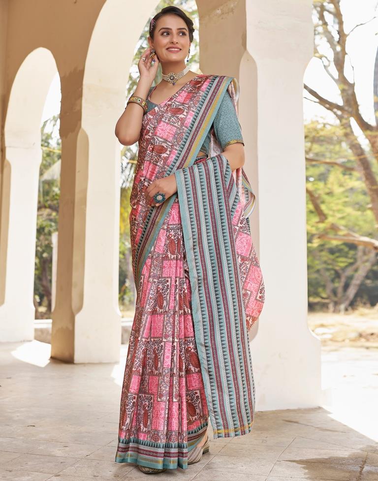 Ready to Wear Pink Silk Printed Saree