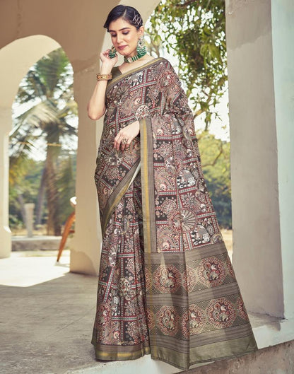 Ready to Wear Brown Silk Printed Saree