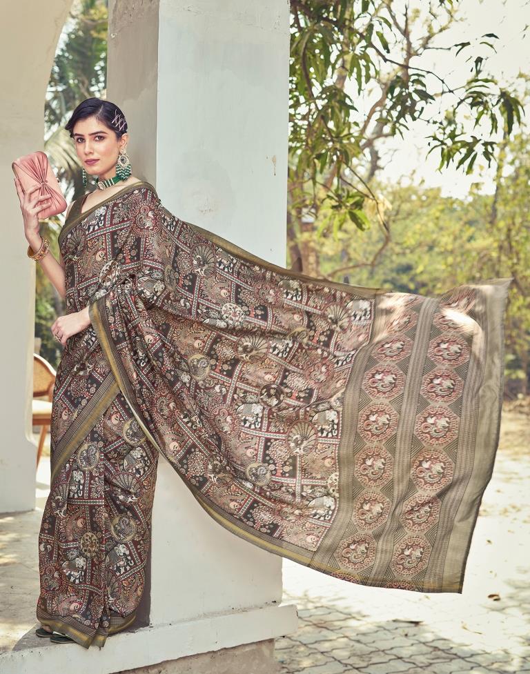 Ready to Wear Brown Silk Printed Saree