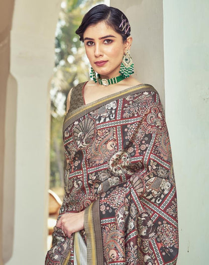 Ready to Wear Brown Silk Printed Saree