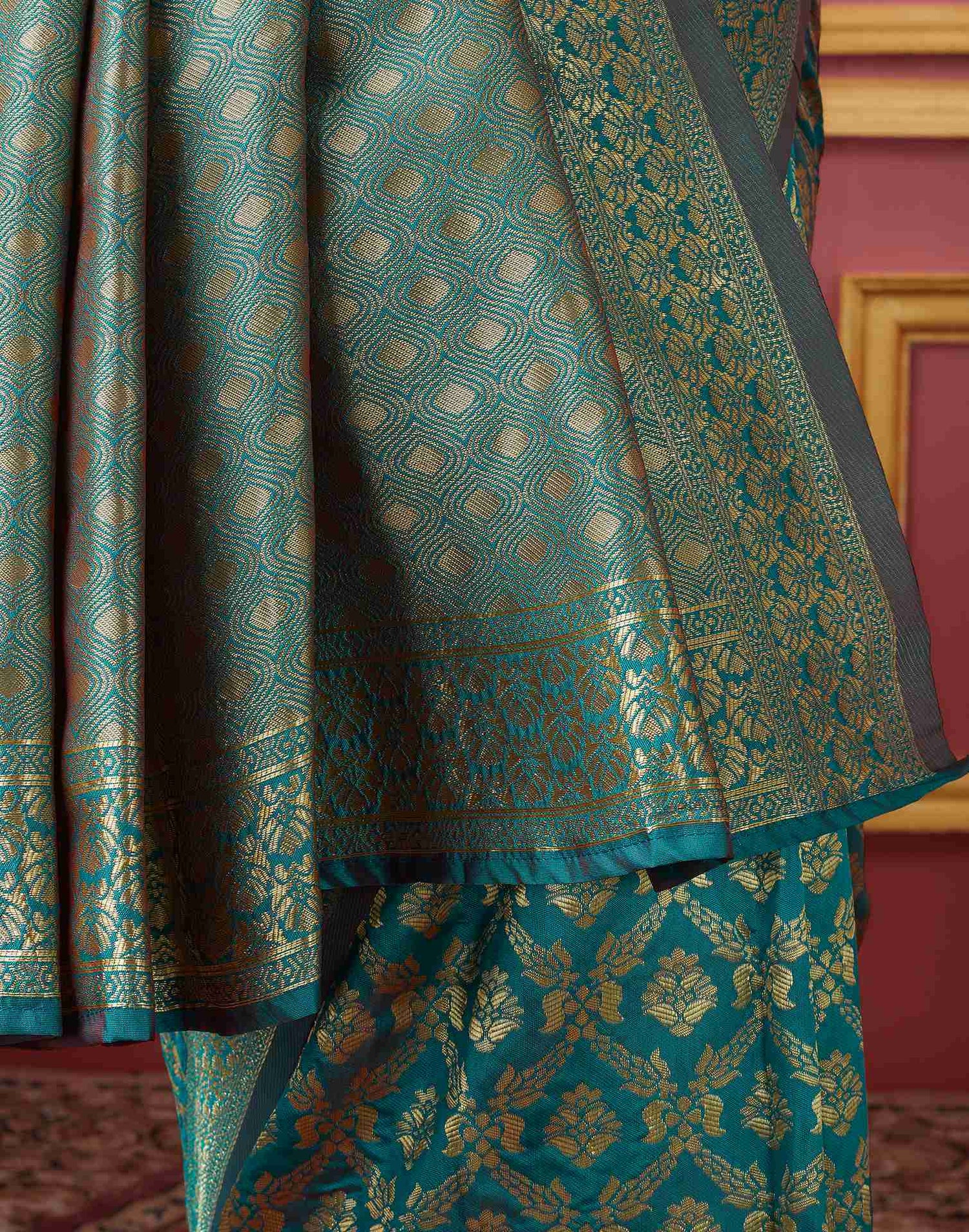 Teal Blue Silk Weaving Saree