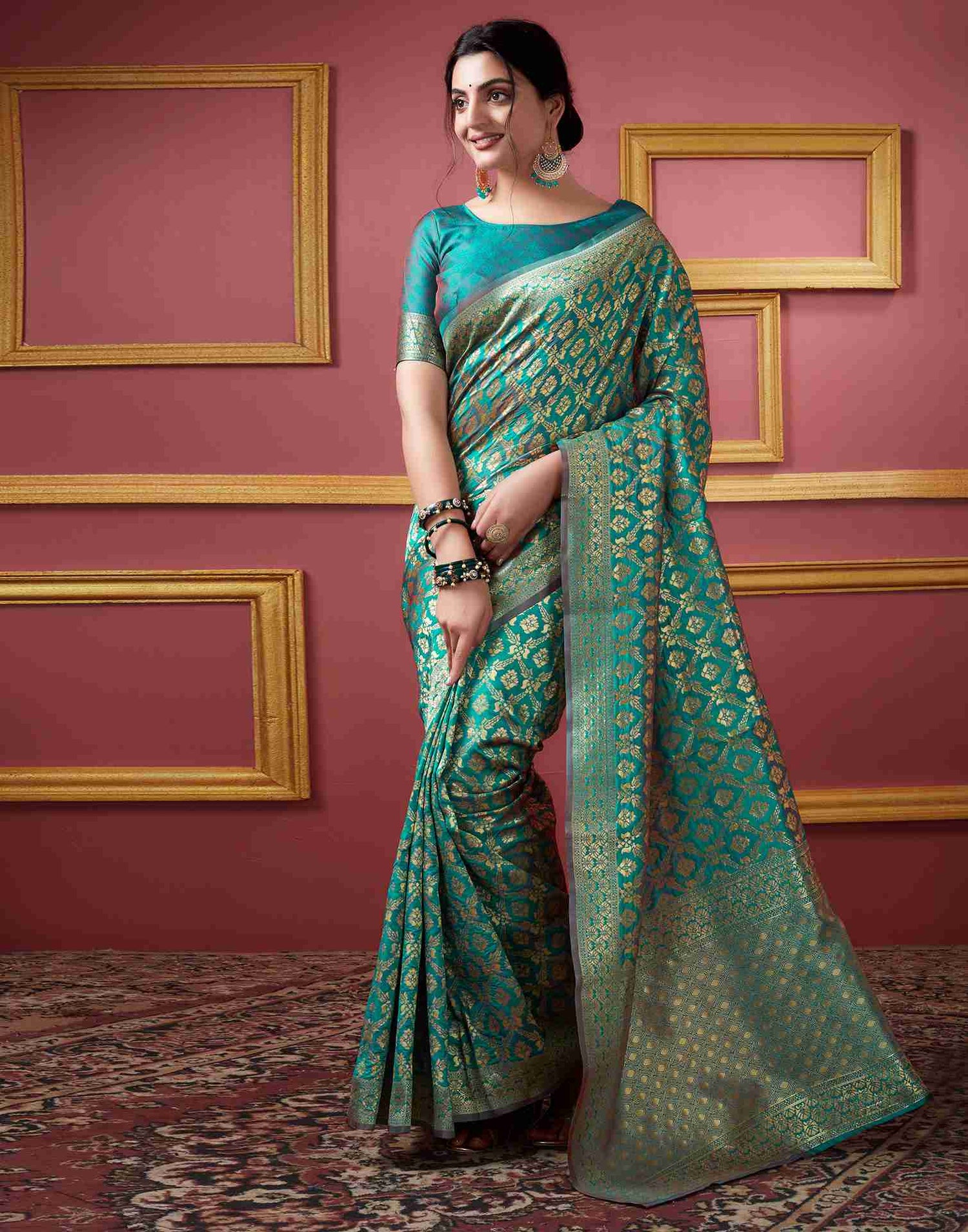 Teal Blue Silk Weaving Saree