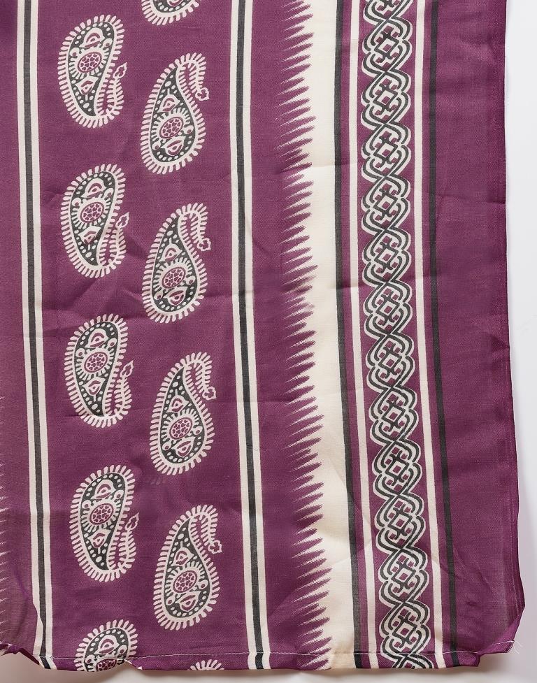 Purple Printed Cotton Straight kurta With Pant And Dupatta