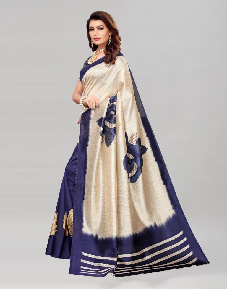 Navy Blue Coloured Poly Silk Printed Saree | Sudathi