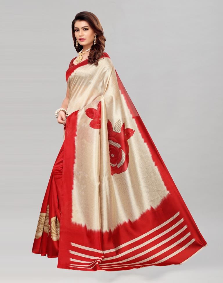 Red Coloured Poly Silk Printed Saree | Sudathi