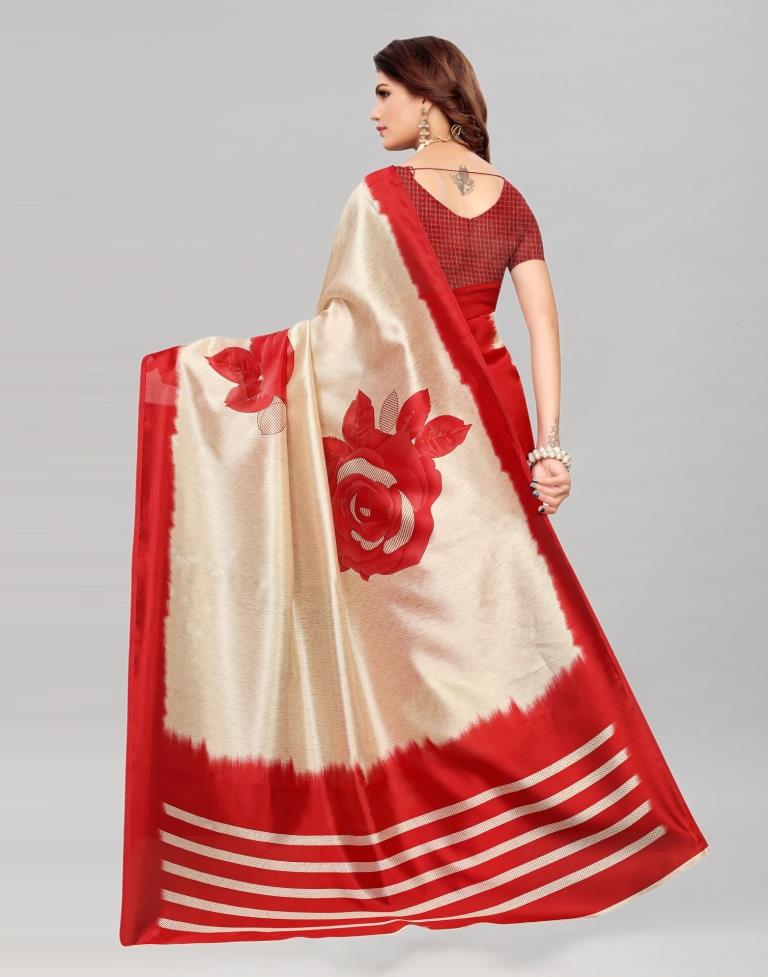 Red Coloured Poly Silk Printed Saree | Sudathi