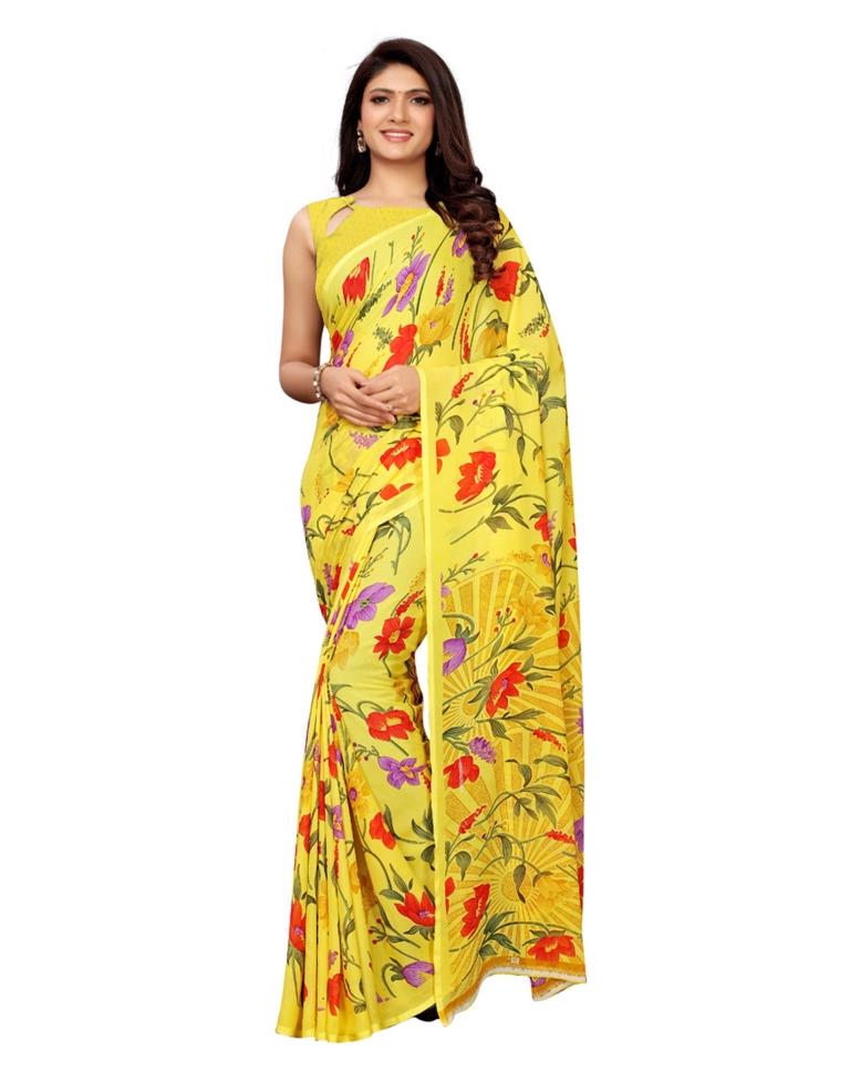 Yellow Coloured Georgette Printed Saree | Sudathi