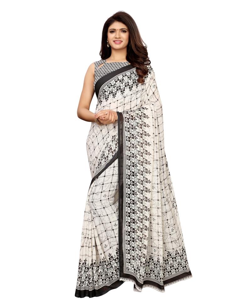 White Coloured Georgette Printed Casual saree | Sudathi