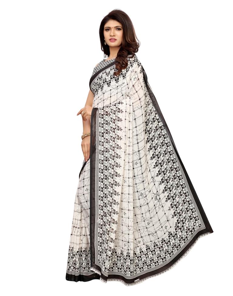 White Coloured Georgette Printed Casual saree | Sudathi