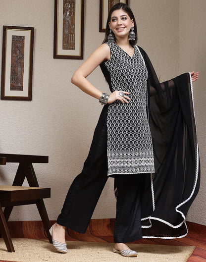 Black Straight Kurta With Pant And Dupatta