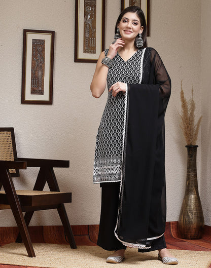 Black Straight Kurta With Pant And Dupatta