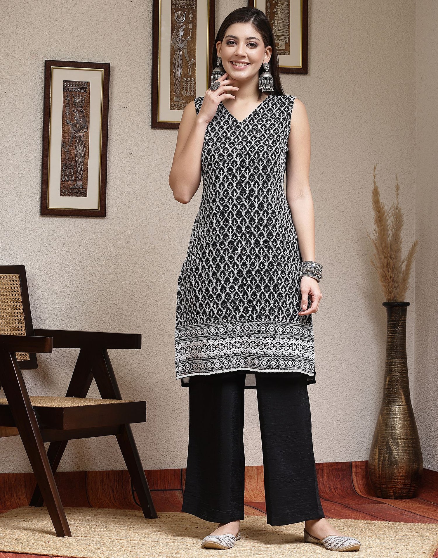 Black Straight Kurta With Pant And Dupatta