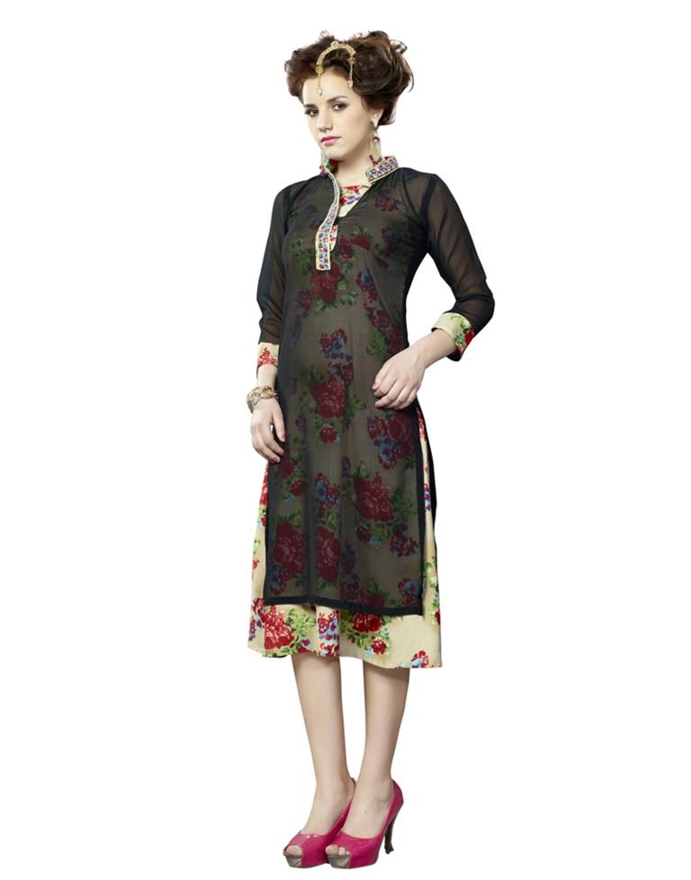 Black Coloured Georgette Printed Kurti | Sudathi