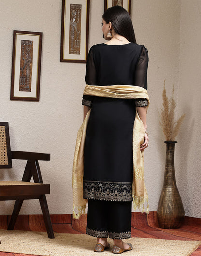 Black Plain Rayon Straight Kurta With Pant And Dupatta