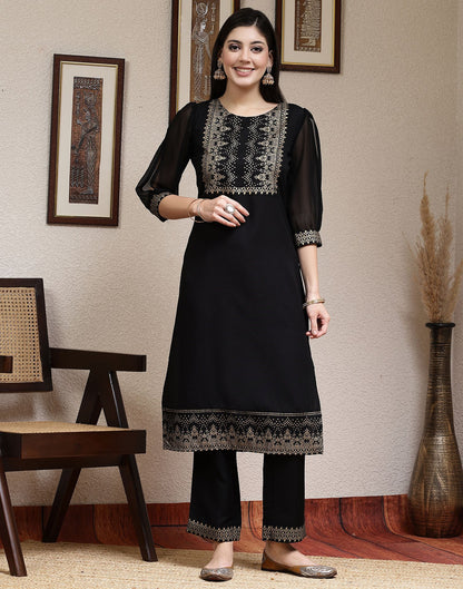 Black Plain Rayon Straight Kurta With Pant And Dupatta