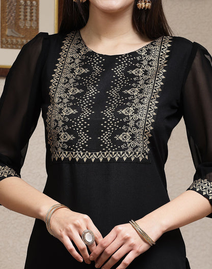 Black Plain Rayon Straight Kurta With Pant And Dupatta