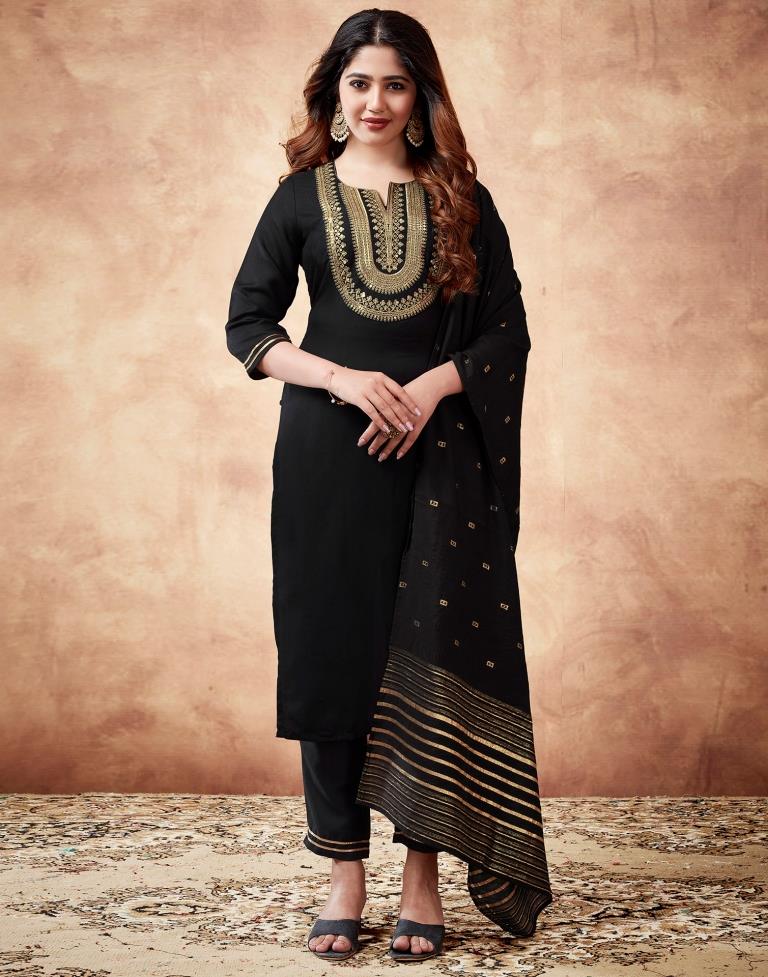 Black Embroidery Rayon Straight Kurta With Pant And Dupatta