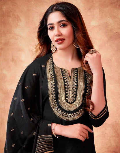 Black Embroidery Rayon Straight Kurta With Pant And Dupatta