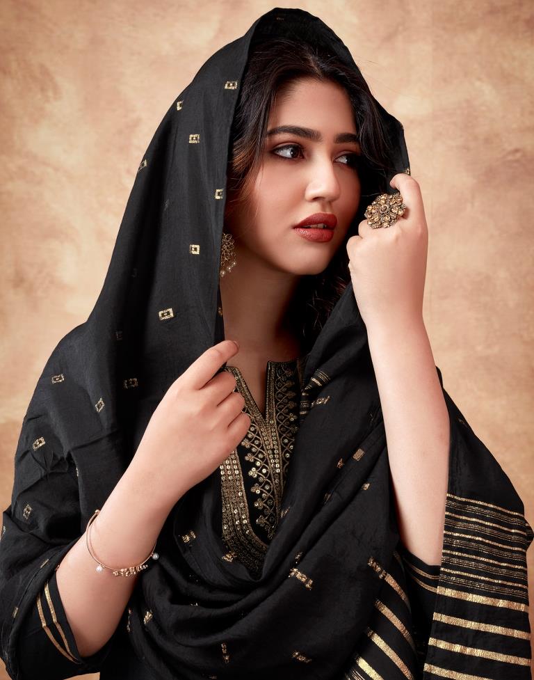 Black Embroidery Rayon Straight Kurta With Pant And Dupatta