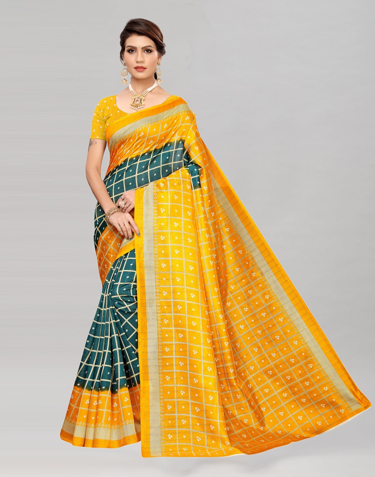 Yellow Bandhani Printed Saree | Sudathi