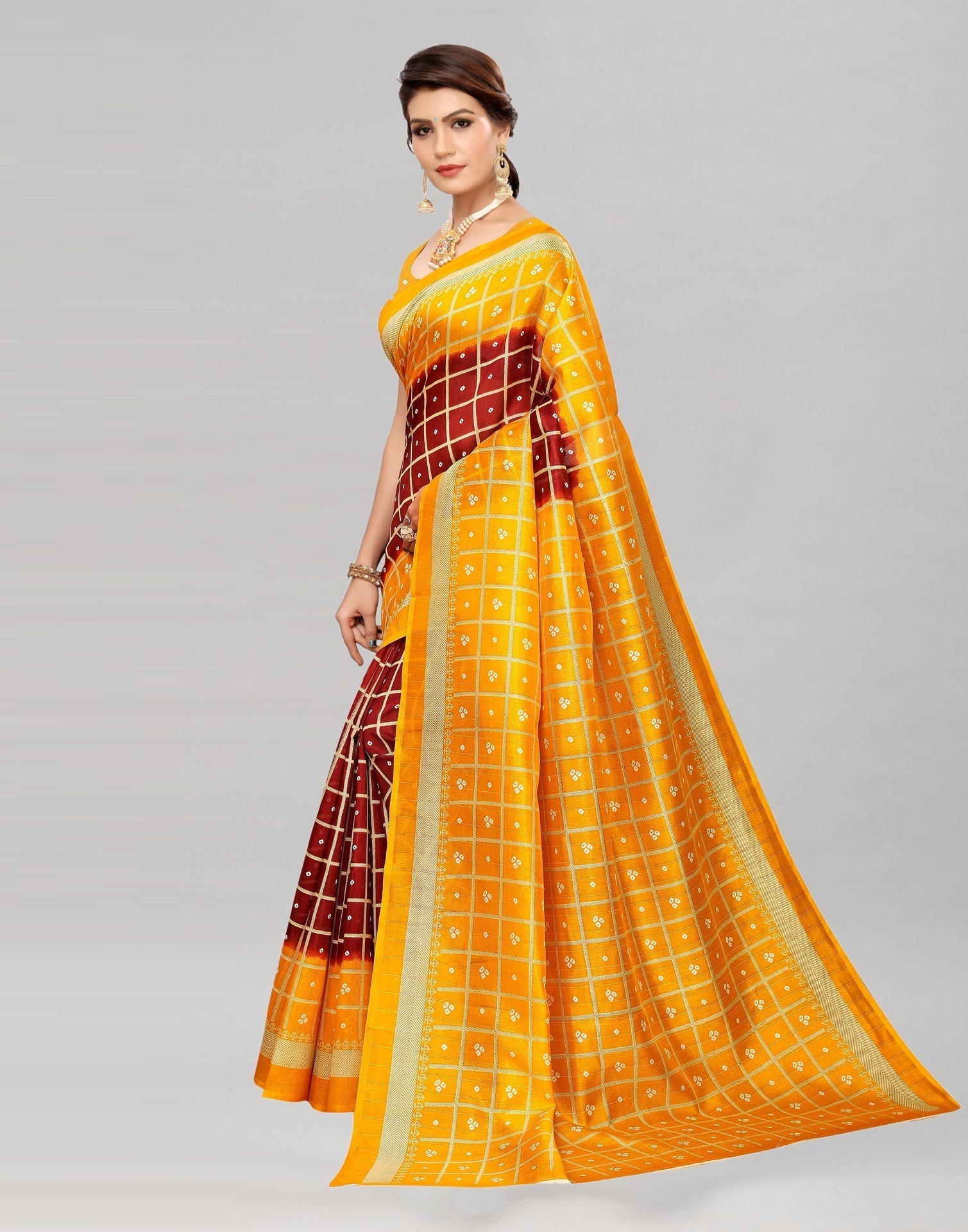 Yellow Bandhani Printed Saree | Sudathi