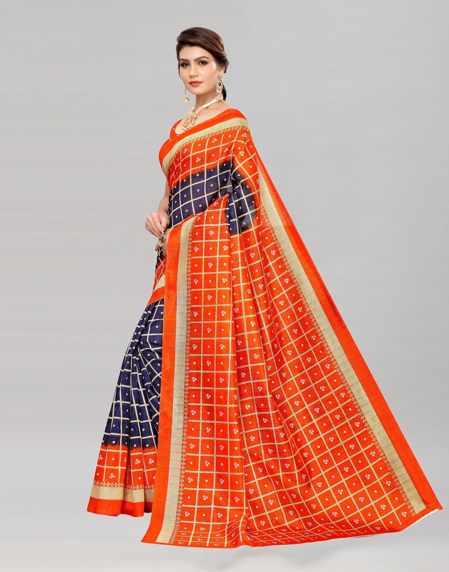 Orange Bandhani Printed Saree | Sudathi