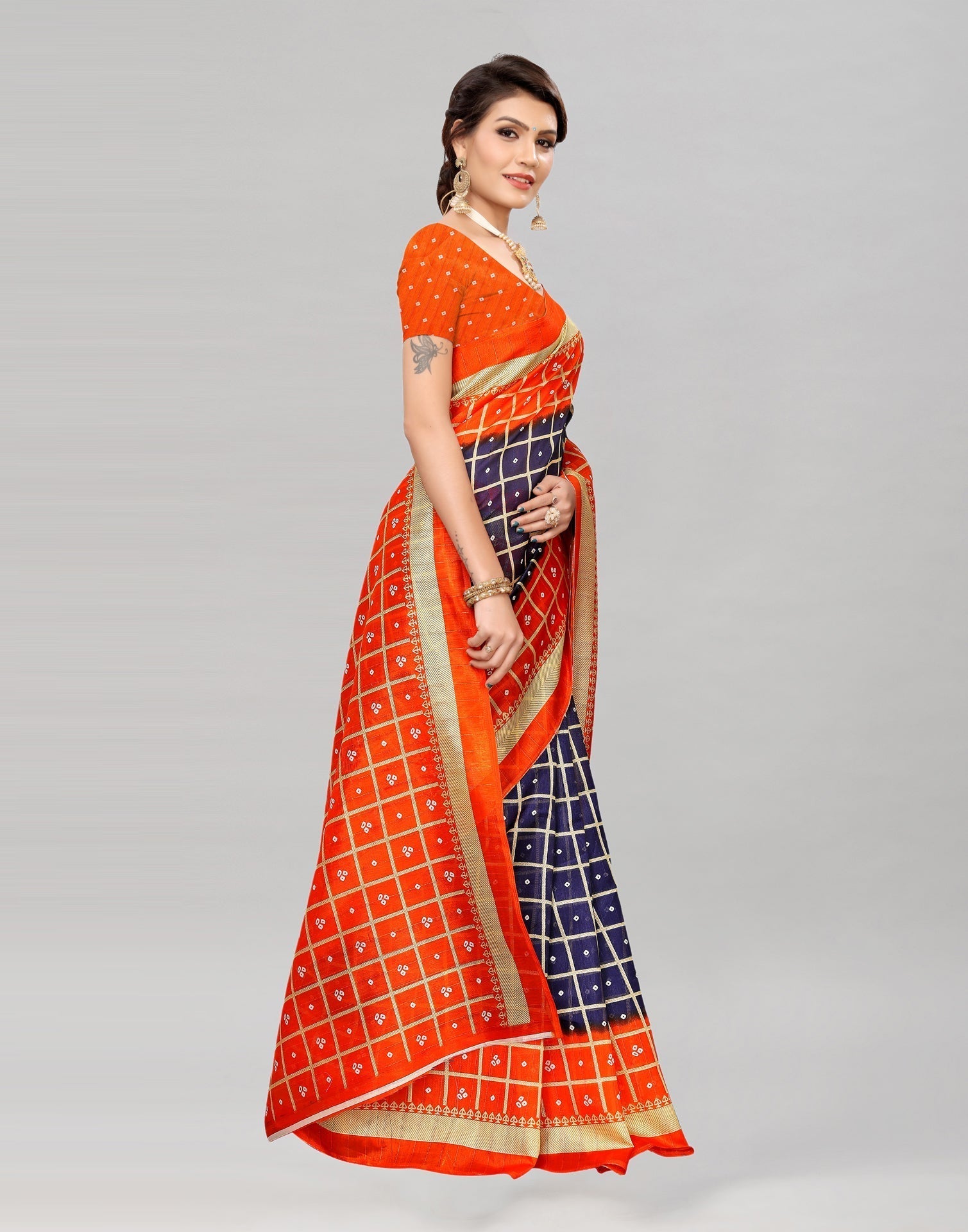 Orange Bandhani Printed Saree | Sudathi