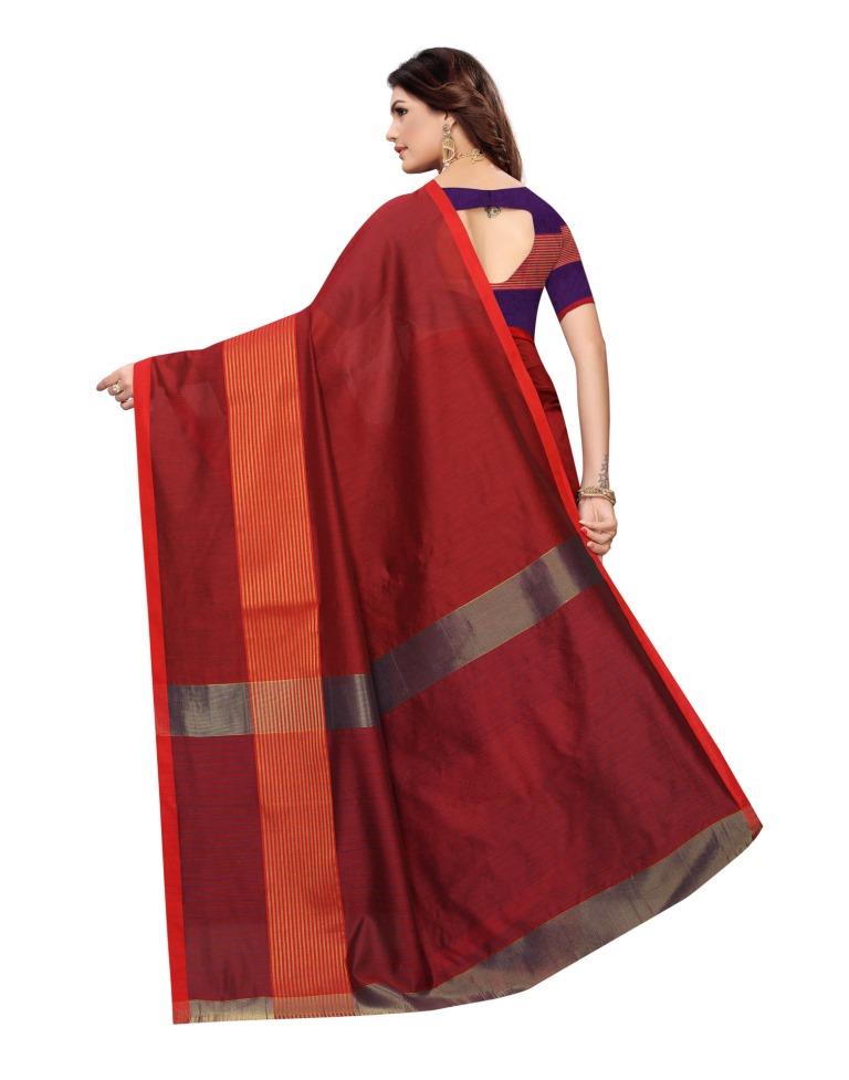 Maroon Coloured Poly Silk Woven Saree | Sudathi