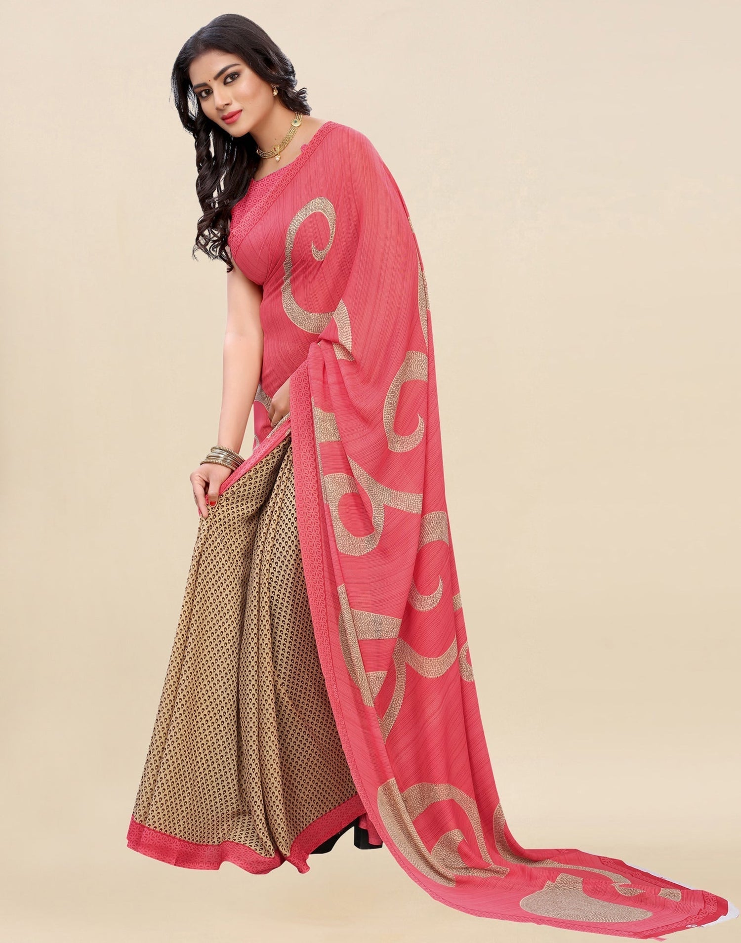 Peach Printed Saree | Sudathi