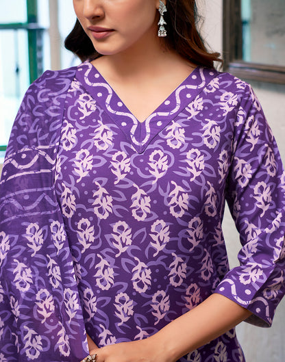 Purple Printed Rayon Straight Kurta Set With Dupatta