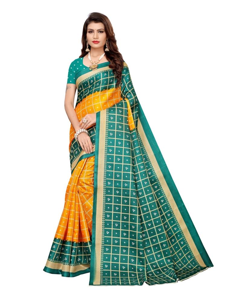 Turquoise Coloured Khadi Silk Bandhani Printed Saree | Sudathi