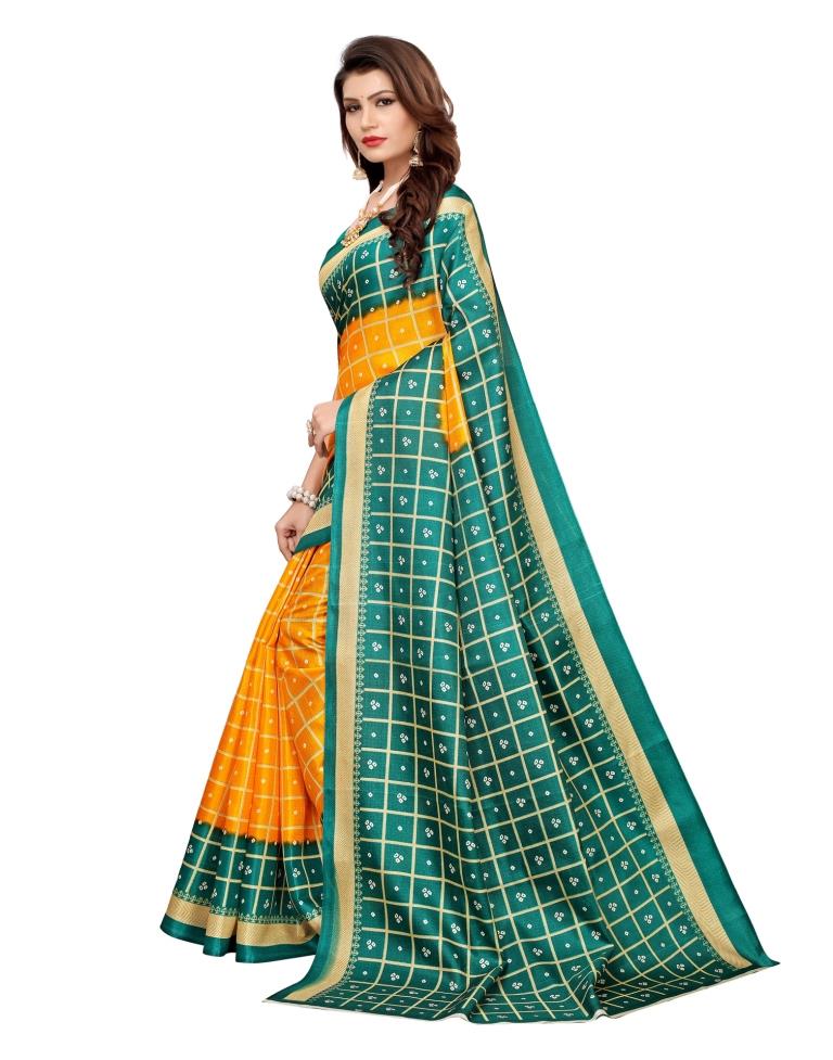 Turquoise Coloured Khadi Silk Bandhani Printed Saree | Sudathi