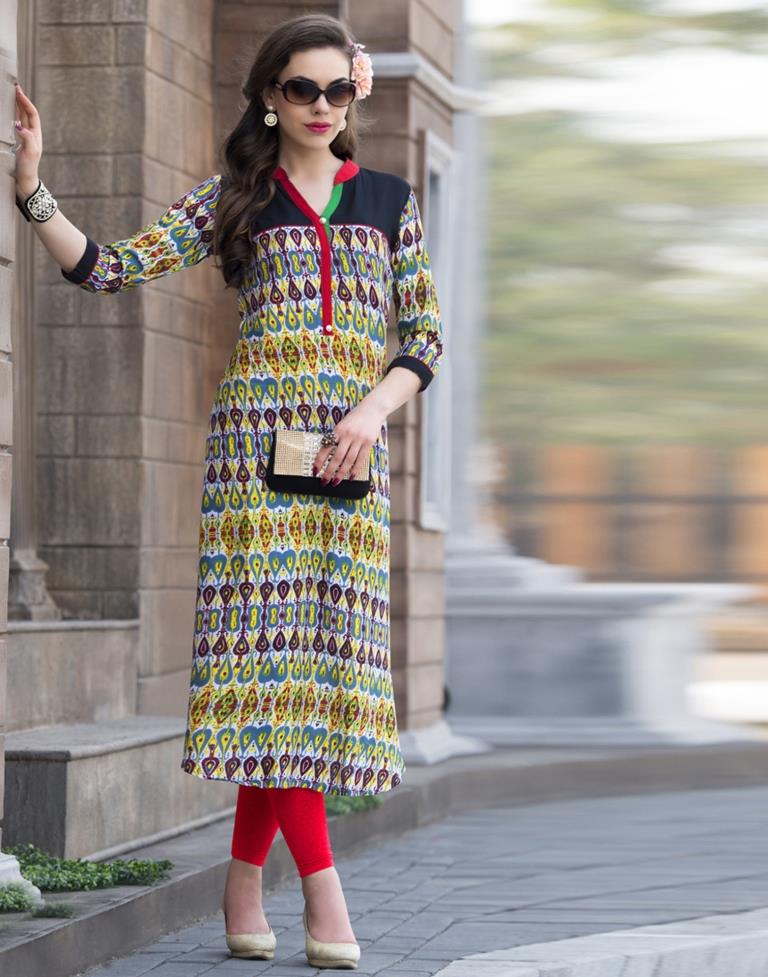 Multicolored Coloured Rayon Cotton Printed Kurti | Sudathi