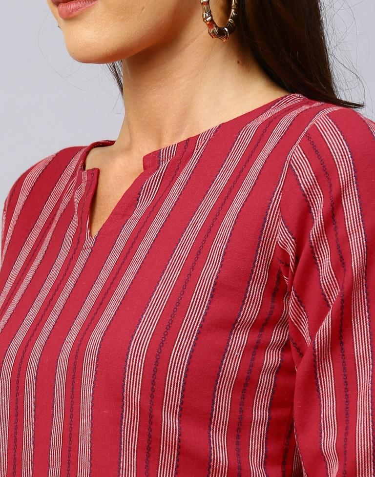 Talismanic Red Coloured Woven Cotton Tops | Sudathi