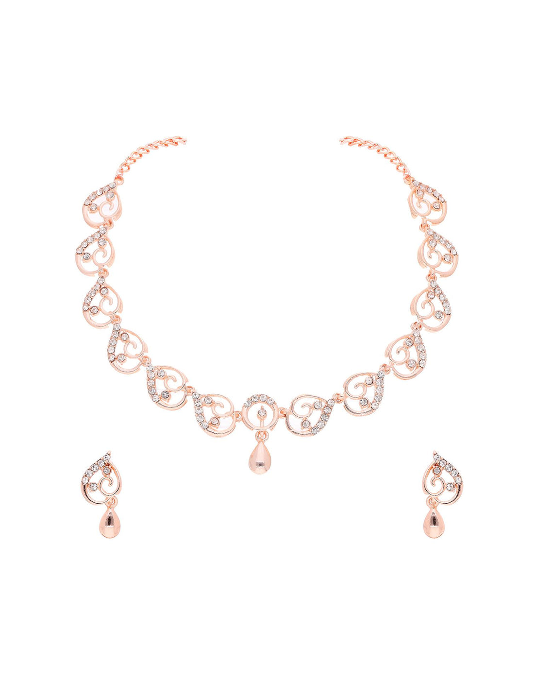 White Rose Gold Choker Necklace Set With Stud Earring