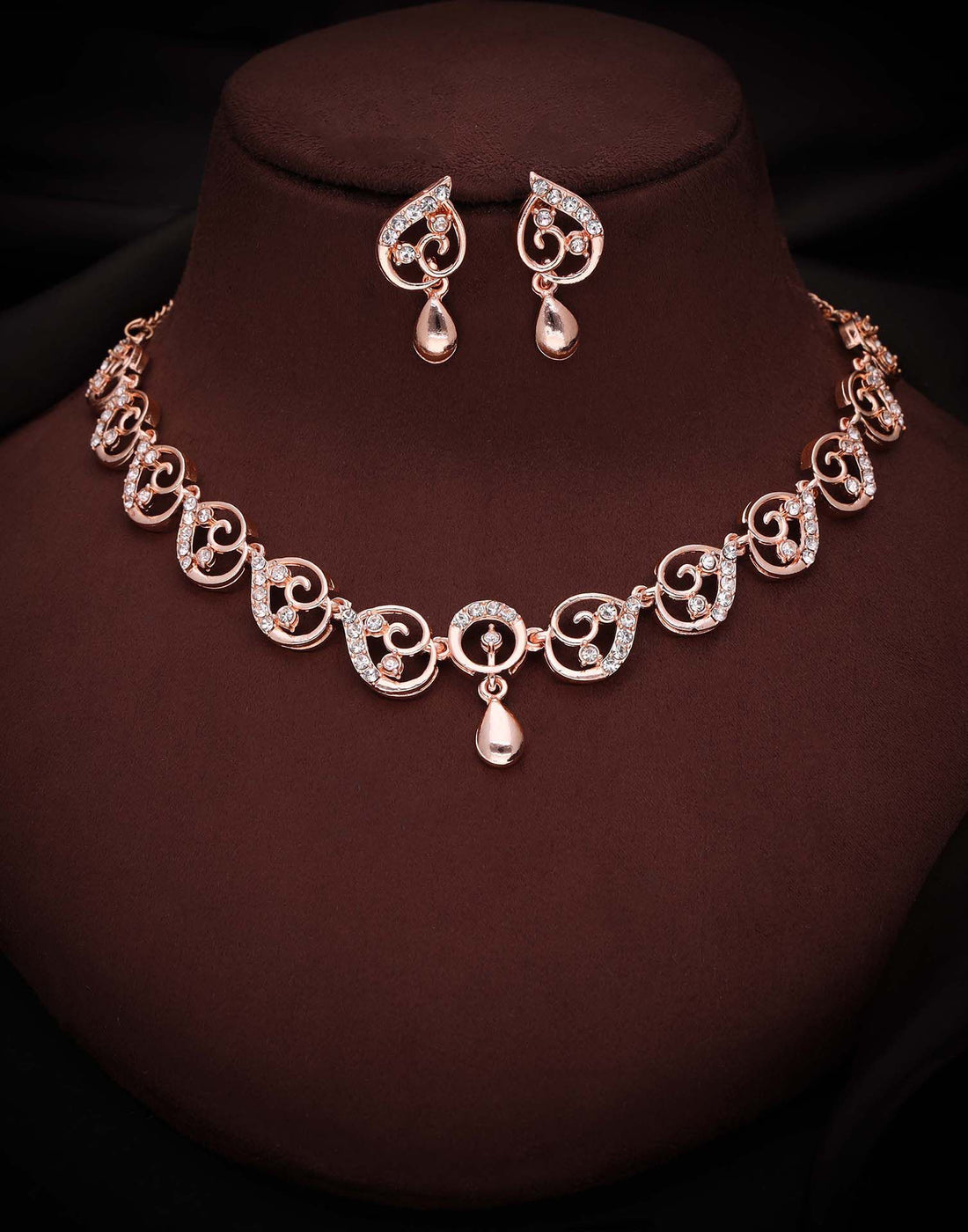 White Rose Gold Choker Necklace Set With Stud Earring