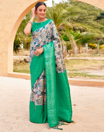 Ready to Wear Teal Green Silk Printed Saree