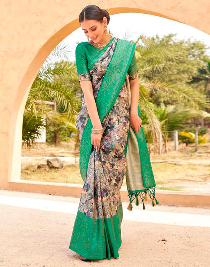 Ready to Wear Teal Green Silk Printed Saree