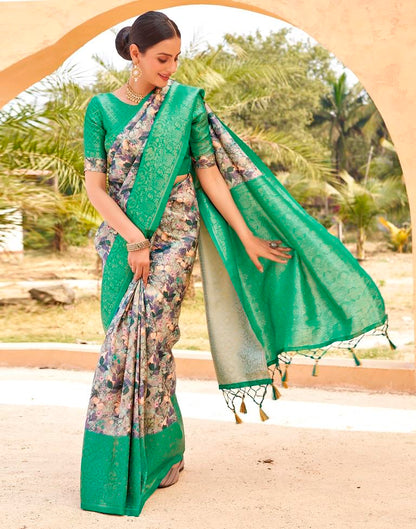 Ready to Wear Teal Green Silk Printed Saree