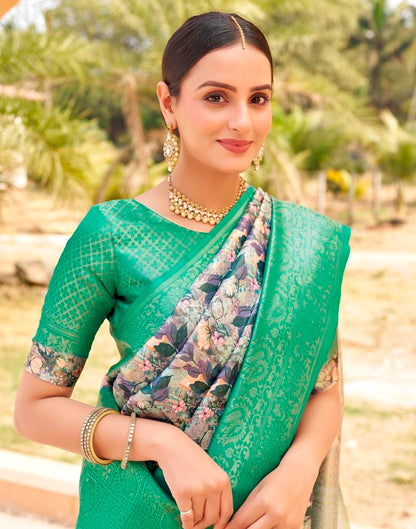 Ready to Wear Teal Green Silk Printed Saree