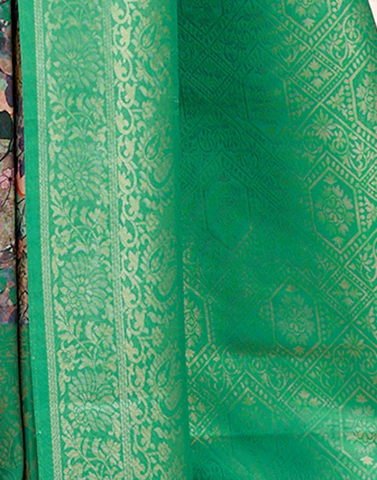 Ready to Wear Teal Green Silk Printed Saree