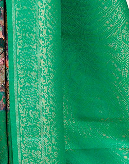 Ready to Wear Teal Green Silk Printed Saree