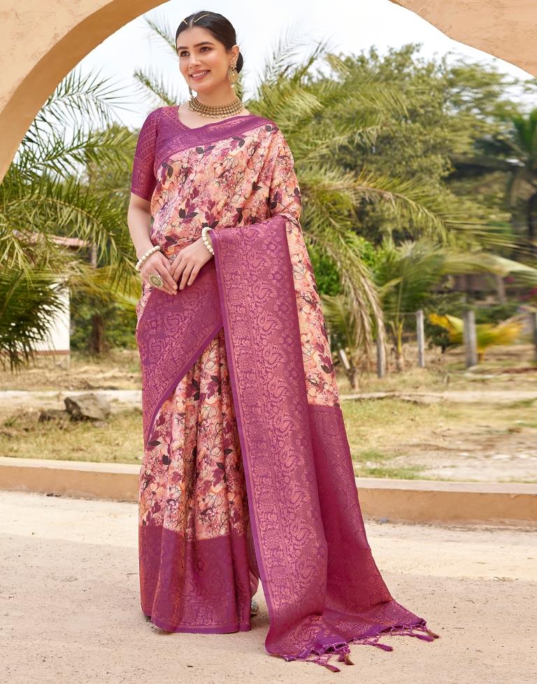 Ready to Wear Magenta Silk Printed Saree