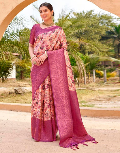 Ready to Wear Magenta Silk Printed Saree