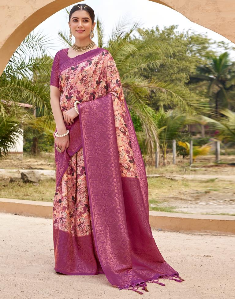 Ready to Wear Magenta Silk Printed Saree