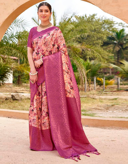 Ready to Wear Magenta Silk Printed Saree