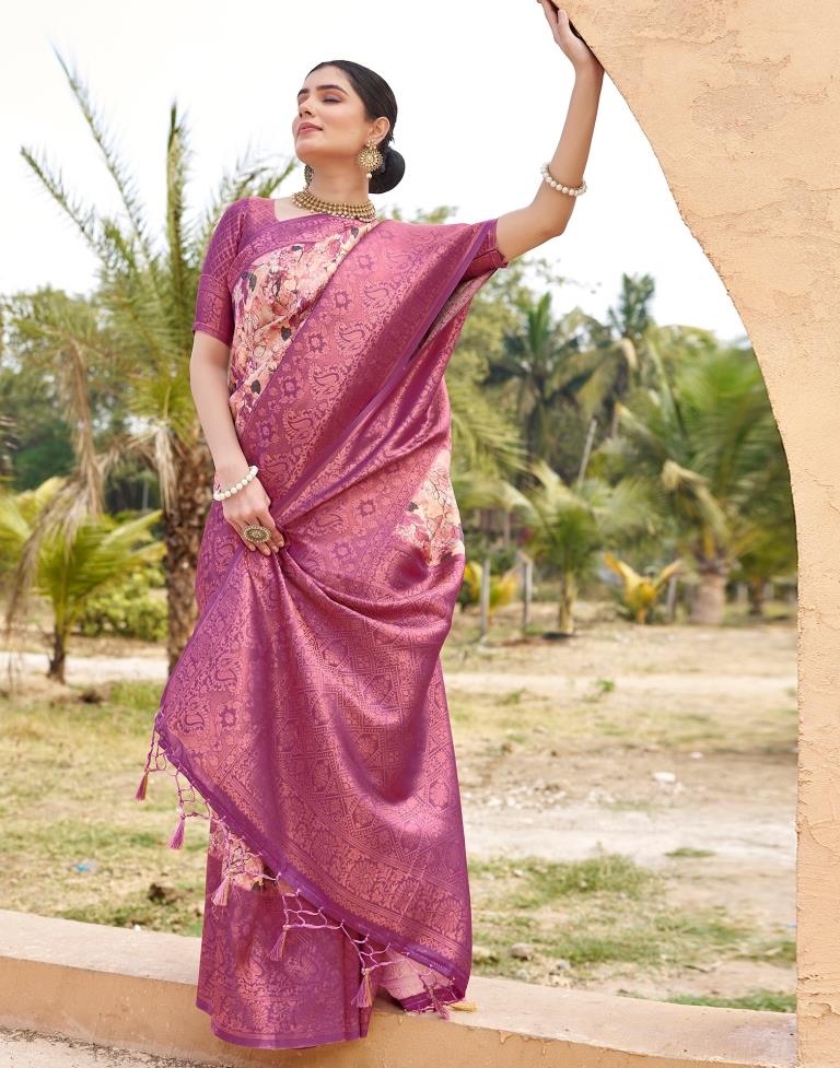 Ready to Wear Magenta Silk Printed Saree